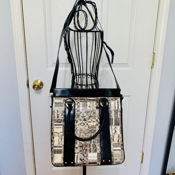 CHARLES DAVID SNAKESKIN AND LEATHER SATCHEL WITH DUST BAG EXOTIC - Picture 13 of 13